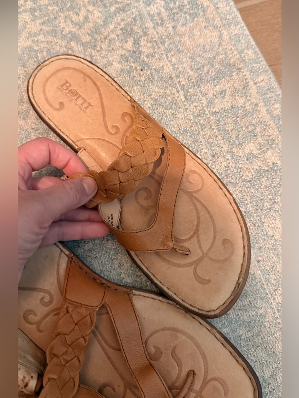 Born Tan Braided Leather Slide Sandals - Women's